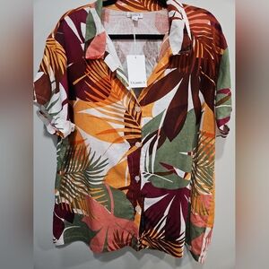 Vitamin A Tropical Print Button Front Shirt Lightweight Resort Vacation Top